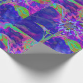 Abstracte blauwe paarse zonnebloem | retro funky cadeaupapier (Hoek)