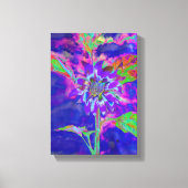 Abstracte blauwe paarse zonnebloem | retro funky canvas afdruk (Voorkant)