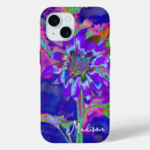 Abstracte blauwe paarse zonnebloem | retro funky Case-Mate iPhone case (Achterkant)