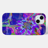 Abstracte blauwe paarse zonnebloem | retro funky Case-Mate iPhone case (Achterkant (horizontaal))