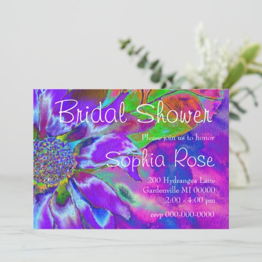 Abstracte blauwe paarse zonnebloem | retro funky kaart (Staand voorkant)