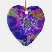 Abstracte blauwe paarse zonnebloem | retro funky keramisch ornament (Rechts)