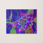 Abstracte blauwe paarse zonnebloem | retro funky legpuzzel (Horizontaal)