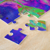 Abstracte blauwe paarse zonnebloem | retro funky legpuzzel (Zijkant)