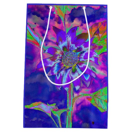 Abstracte blauwe paarse zonnebloem | retro funky medium cadeauzakje (Achterkant)