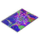 Abstracte blauwe paarse zonnebloem | retro funky notitieboek (Linkerzijde)