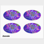 Abstracte blauwe paarse zonnebloem | retro funky ovale sticker (Vel)