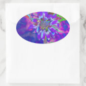 Abstracte blauwe paarse zonnebloem | retro funky ovale sticker (Tas)