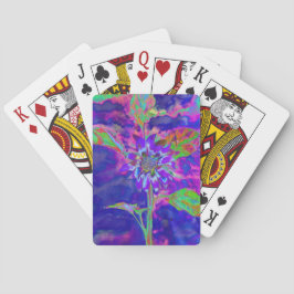 Abstracte blauwe paarse zonnebloem | retro funky pokerkaarten
