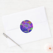 Abstracte blauwe paarse zonnebloem | retro funky ronde sticker (Envelop)