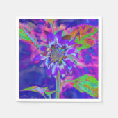 Abstracte blauwe paarse zonnebloem | retro funky servetten (Voorkant)