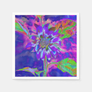 Abstracte blauwe paarse zonnebloem   retro funky servetten