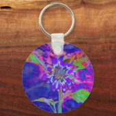 Abstracte blauwe paarse zonnebloem | retro funky sleutelhanger (Voorkant)
