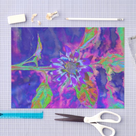 Abstracte blauwe paarse zonnebloem | retro funky tissuepapier (Craft)