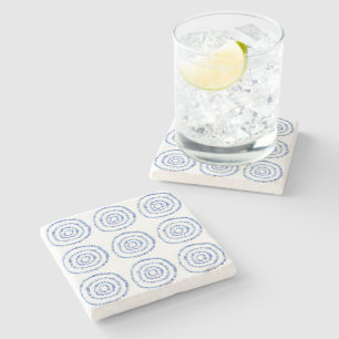 Abstracte blauwe penseelcirkel kustlijn stenen onderzetter