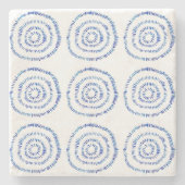 Abstracte blauwe penseelcirkel kustlijn stenen onderzetter (Voorkant)