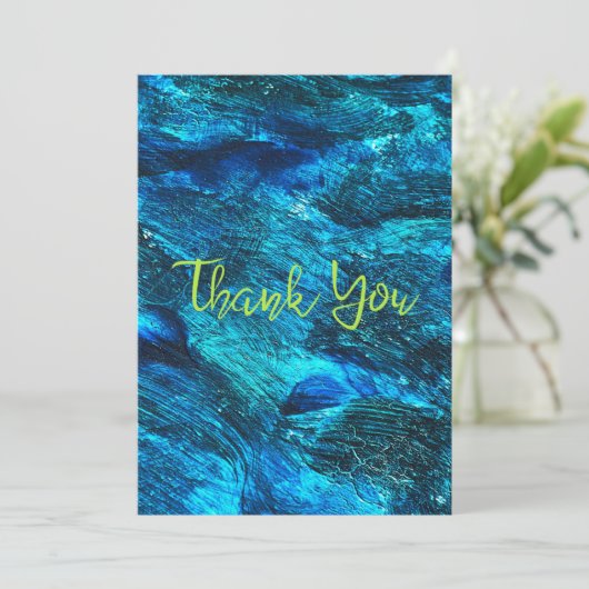 Abstracte blauwe penseelstreken dank u kaart (Staand voorkant)