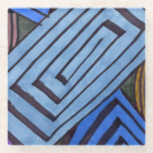 Abstracte blauwe, rechthoekige spiraal van de Egyp Glazen Onderzetter