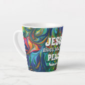 Abstracte blauwe rode groene JESUS GEEFT REËLE VRE Latte Mok (Linkerhoek)