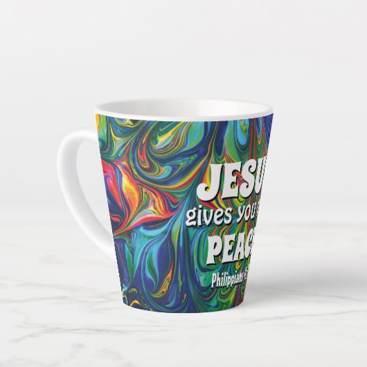 Abstracte blauwe rode groene JESUS GEEFT REËLE VRE Latte Mok (Linkerhoek)