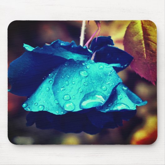 Abstracte blauwe Roos ventilatorkunst Muismat (Voorkant)