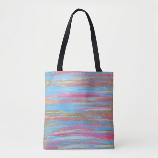 Abstracte blauwe, roze en gouden geschilderde stre tote bag (Voorkant)