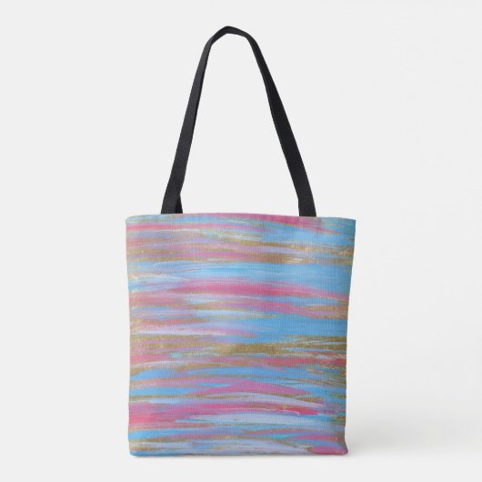 Abstracte blauwe, roze en gouden geschilderde stre tote bag (Achterkant)