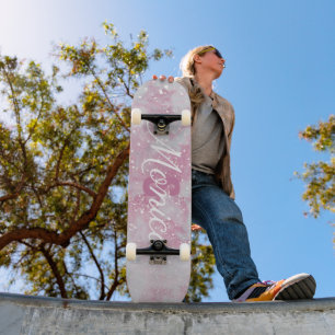 Abstracte blauwe roze lavendel witte glitter marme persoonlijk skateboard