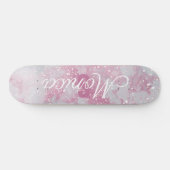 Abstracte blauwe roze lavendel witte glitter marme persoonlijk skateboard (Horizontaal)