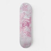 Abstracte blauwe roze lavendel witte glitter marme persoonlijk skateboard (Voorkant)