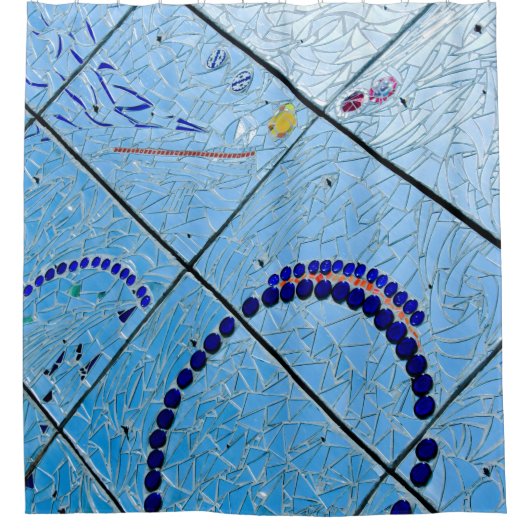 Abstracte blauwe spiegelmozaïek douchegordijn (Voorkant)