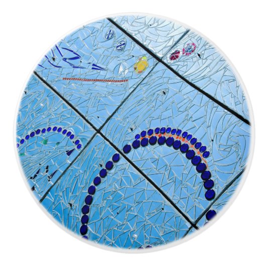 Abstracte blauwe spiegelmozaïek keramische knop (Voorkant)