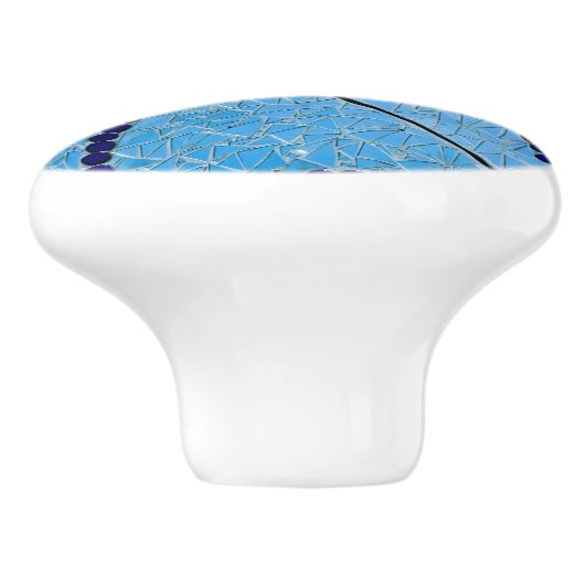 Abstracte blauwe spiegelmozaïek keramische knop (Zijkant)