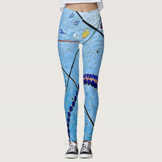 Abstracte blauwe spiegelmozaïek leggings (Voorkant)