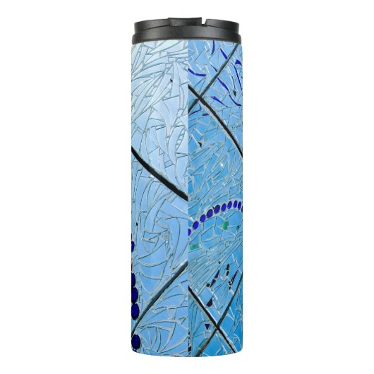 Abstracte blauwe spiegelmozaïek thermosbeker (Achterkant)