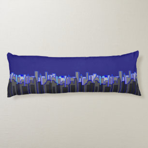 Abstracte Blauwe Stadssilhouet Kunst Lichaamskussen