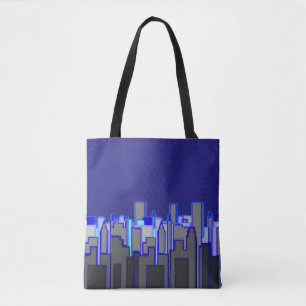 Abstracte Blauwe Stadssilhouet Kunst Tote Bag