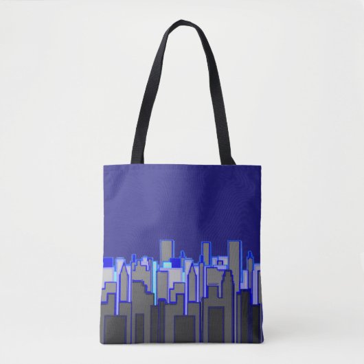 Abstracte Blauwe Stadssilhouet Kunst Tote Bag (Voorkant)