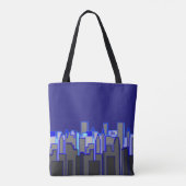 Abstracte Blauwe Stadssilhouet Kunst Tote Bag (Achterkant)