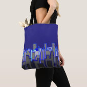 Abstracte Blauwe Stadssilhouet Kunst Tote Bag (Dichtbij)
