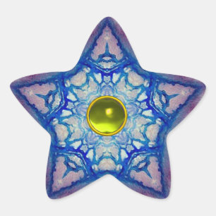 ABSTRACTE BLAUWE STAR MET GEEL TOPAZ GEM STONE STER STICKER