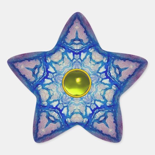 ABSTRACTE BLAUWE STAR MET GEEL TOPAZ GEM STONE STER STICKER (Voorkant)