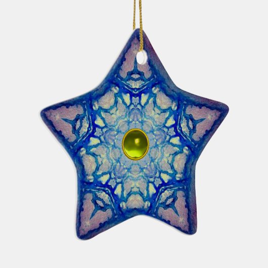 ABSTRACTE BLAUWE STAR MET GEM STONE KERAMISCH ORNAMENT (Rechts)