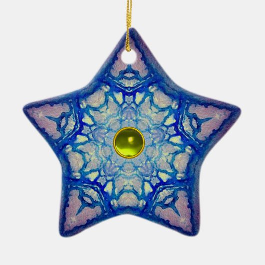 ABSTRACTE BLAUWE STAR MET GEM STONE KERAMISCH ORNAMENT (Voorkant)