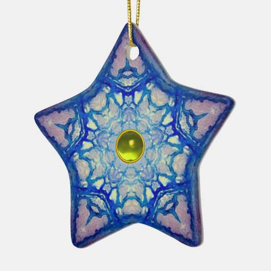 ABSTRACTE BLAUWE STAR MET GEM STONE KERAMISCH ORNAMENT (Links)