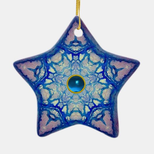 ABSTRACTE BLAUWE STAR MET GEM STONE KERAMISCH ORNAMENT (Achterkant)
