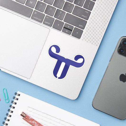 Abstracte Blauwe Stier T Letter Sticker (Laptop met iPhone)