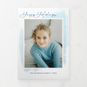 Abstracte Blauwe Swash, Moderne Typografie & Foto Drieluik Wenskaart (Cover)