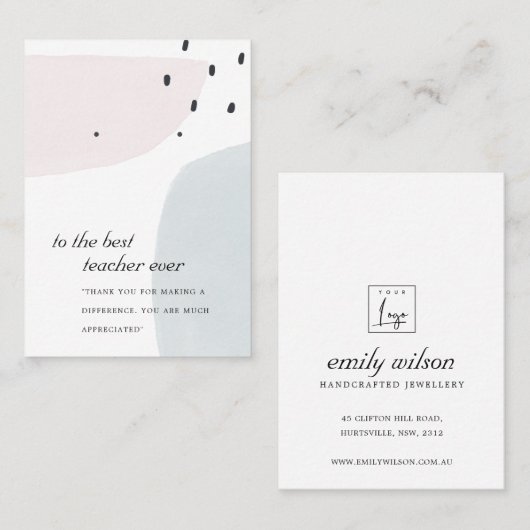 ABSTRACTE BLAUWE TEACHER GIFT EARRING DISPLAY-KAAR PLAATSKAARTJE (Voorkant / Achterkant)