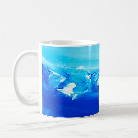 Abstracte blauwe tekenachtergrond. Moderne kunst. Koffiemok (Links)